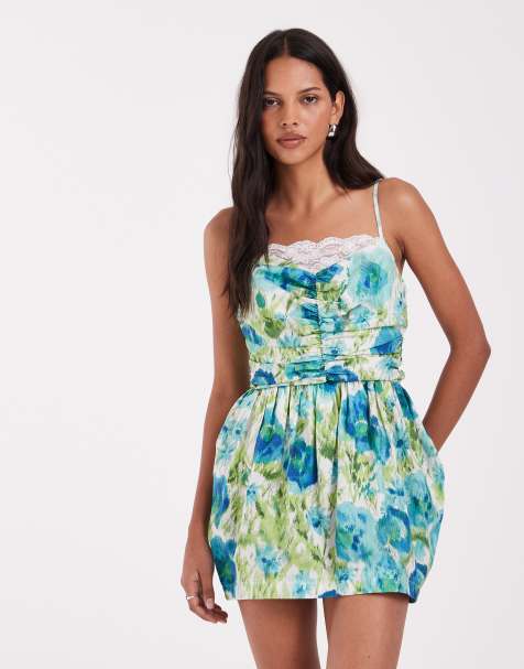 ASOS DESIGN - vestido mini fruncido con encaje y estampado floral - view 1