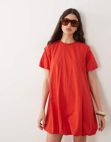 ASOS DESIGN - vestido mini globo rojo con mangas cortas abullonadas - view 1