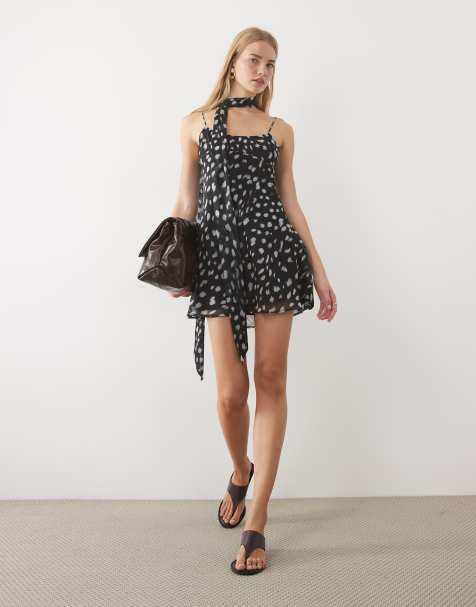ASOS DESIGN - vestido mini lencero con pañuelo en estampado animal monocromático - view 1