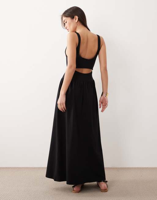 ASOS DESIGN - Vestido semilargo negro con detalle de abertura, 3 de 4