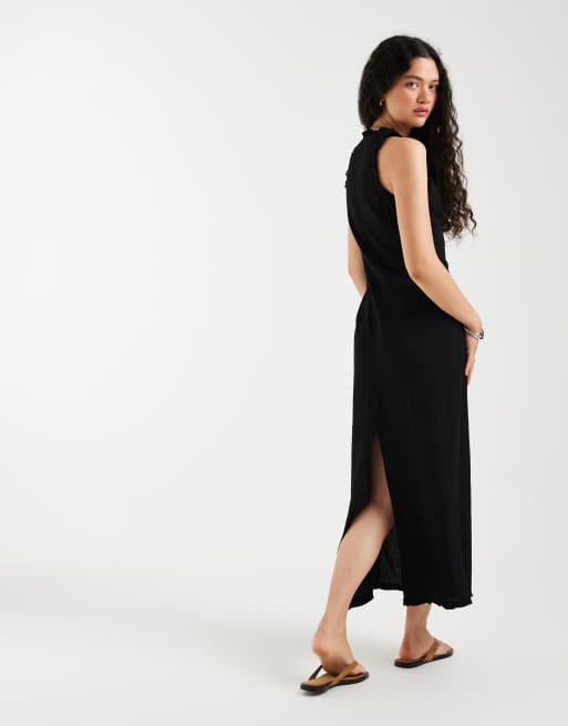 ASOS DESIGN - Vestido semilargo negro con detalle retorcido en el pecho, 4 de 4