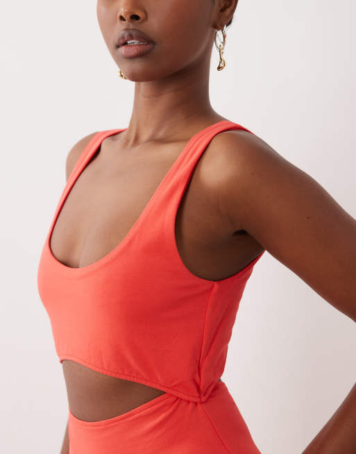 ASOS DESIGN - Vestido semilargo rojo con detalle de abertura, 3 de 4