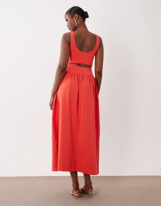 ASOS DESIGN - Vestido semilargo rojo con detalle de abertura, 4 de 4