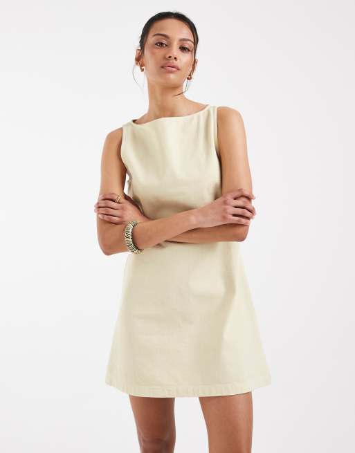 ASOS DESIGN - Vestido vaquero corto amarillo crema de corte evasé, 4 de 4