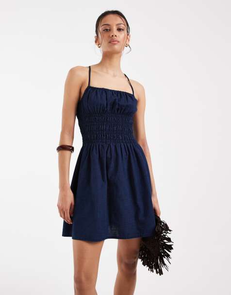 ASOS DESIGN - Vestido vaquero corto fruncido con lavado azul añil - view 1