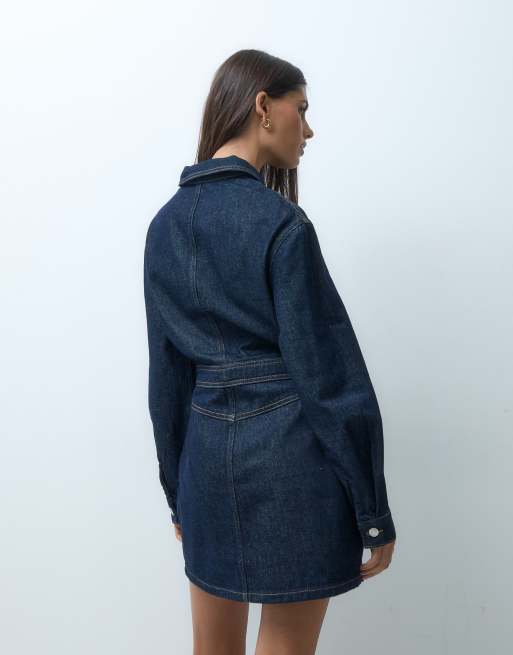 ASOS DESIGN vestido vaquero mini estilo western en azul medio, 4 de 4