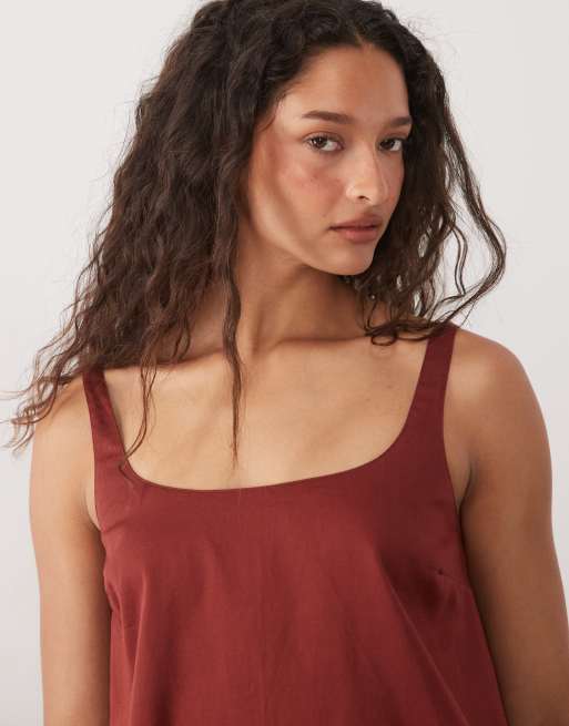 ASOS DESIGN - Vestido veraniego corto color óxido de corte recto con cuello ancho, 3 de 4