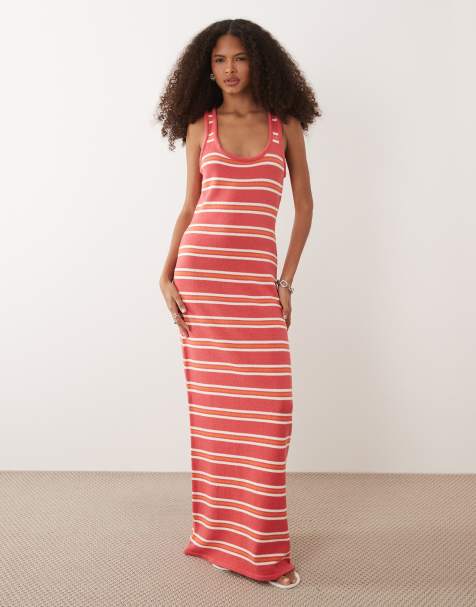 ASOS DESIGN - Vestido veraniego largo a rayas rojas de punto - view 1