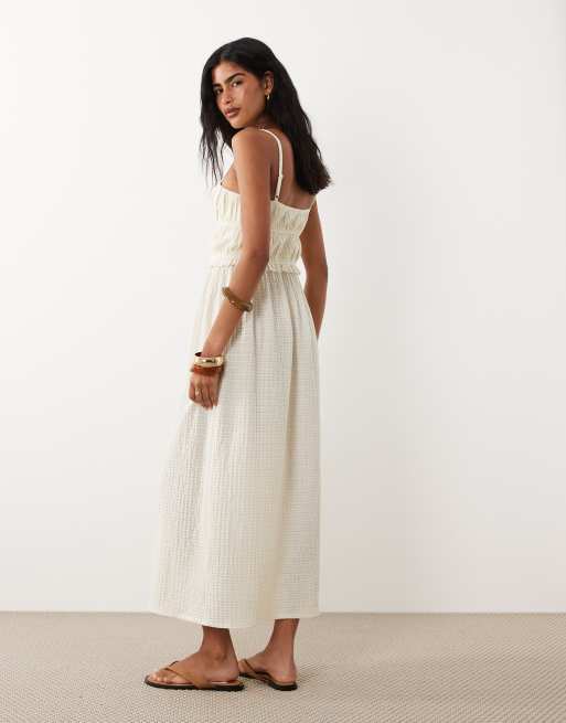 ASOS DESIGN - Vestido veraniego midi color crema de tejido texturizado, 3 de 4
