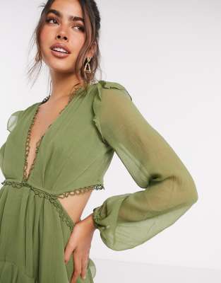 Vestitino a maniche lunghe con finiture a cerchi-Verde - ASOS DESIGN  donna Verde - immagine3