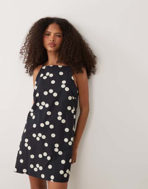 ASOS DESIGN - Vestitino a trapezio in lino a pois - view 1