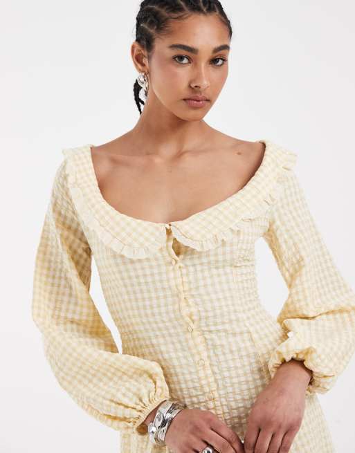 ASOS DESIGN - Vestitino baby doll giallo a quadretti con colletto e godet, 2 di 4
