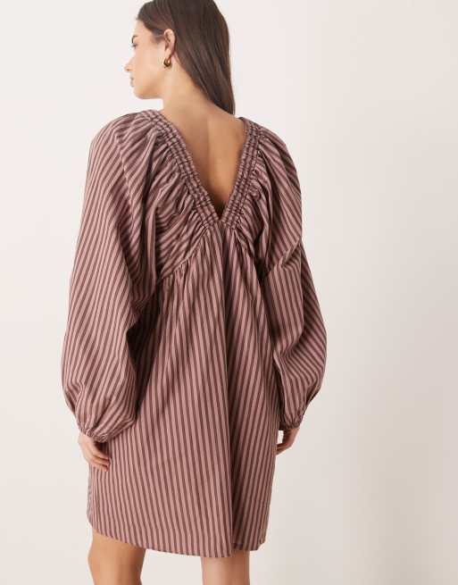 ASOS DESIGN - Vestitino babydoll color cioccolato a righe, 4 di 4