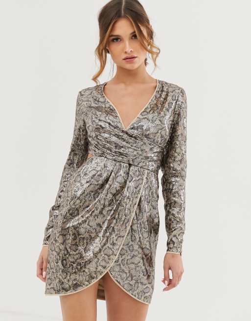 ASOS DESIGN - Vestitino pitonato con paillettes e schiena scoperta, 4 di 4
