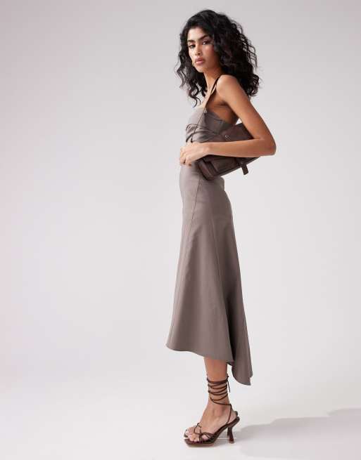 ASOS DESIGN - Vestito a fascia al ginocchio in bengalina tortora, 3 di 4