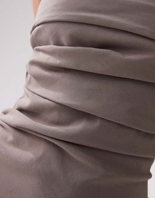ASOS DESIGN - Vestito a fascia al ginocchio in bengalina tortora, 4 di 4