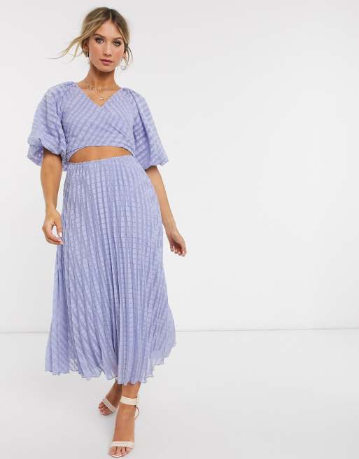 ASOS DESIGN - Vestito a pieghe midi a portafoglio testurizzato plumetis lilla, 3 di 4