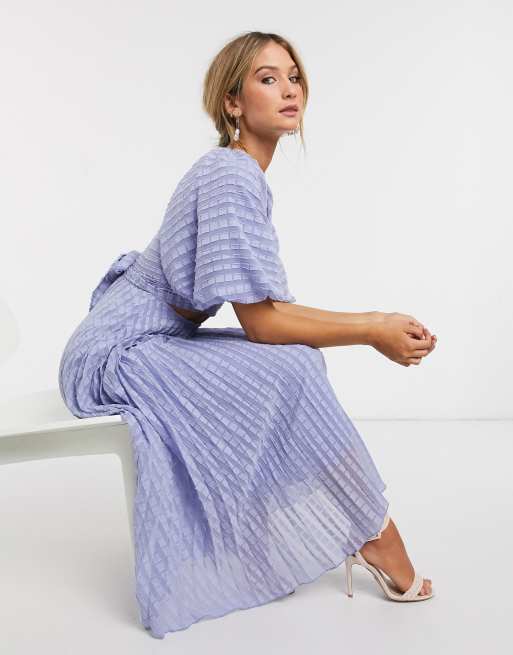 ASOS DESIGN - Vestito a pieghe midi a portafoglio testurizzato plumetis lilla, 4 di 4
