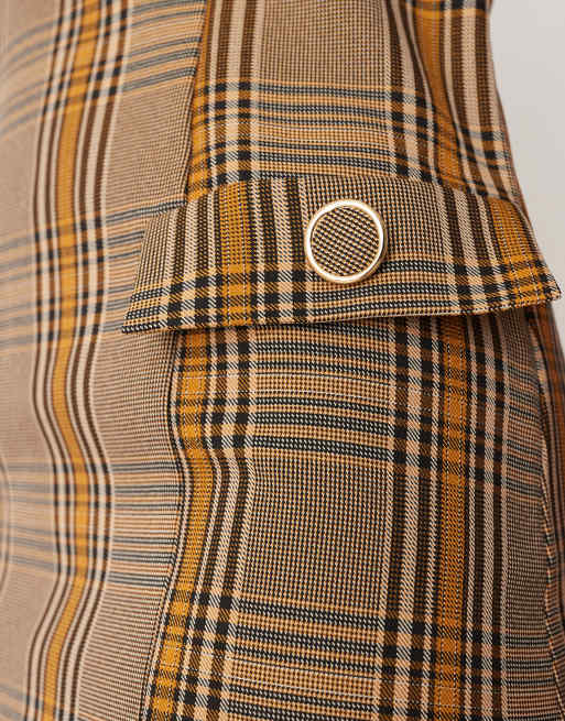 ASOS DESIGN - Vestito a trapezio corto color cioccolato a quadri con scollo rotondo, 2 di 4