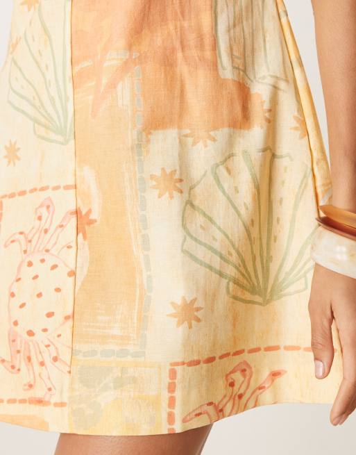 ASOS DESIGN - Vestito a trapezio corto con stampa vintage a tema spiaggia e scollo a barchetta, 3 di 4