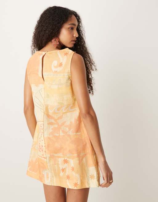 ASOS DESIGN - Vestito a trapezio corto con stampa vintage a tema spiaggia e scollo a barchetta, 4 di 4