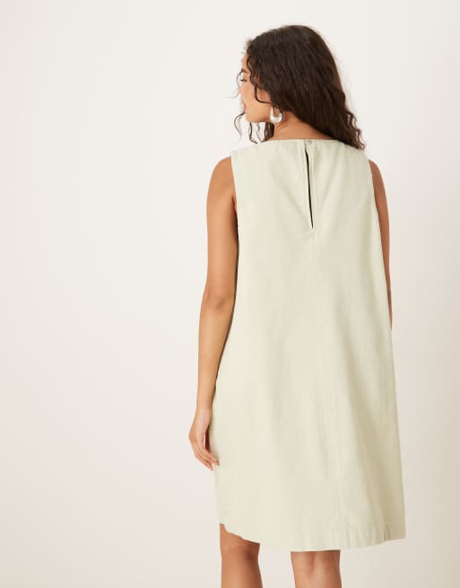 ASOS DESIGN - Vestito a trapezio corto in denim color pistacchio, 3 di 4