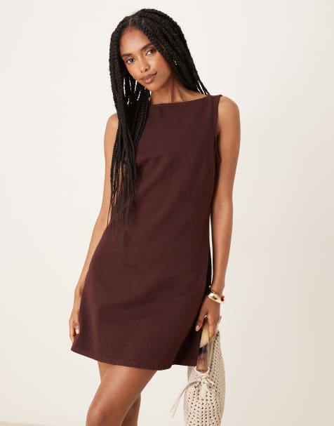 ASOS DESIGN - Vestito a trapezio corto in denim color prugna - view 1
