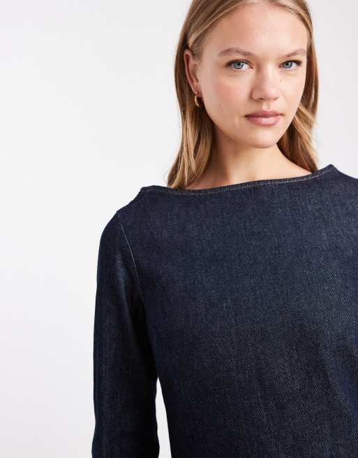 ASOS DESIGN - Vestito a trapezio corto in denim lavaggio rinse wash a maniche lunghe, 3 di 4