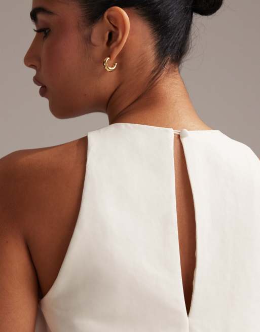 ASOS DESIGN - Vestito a trapezio corto strutturato in raso color avorio, 4 di 6