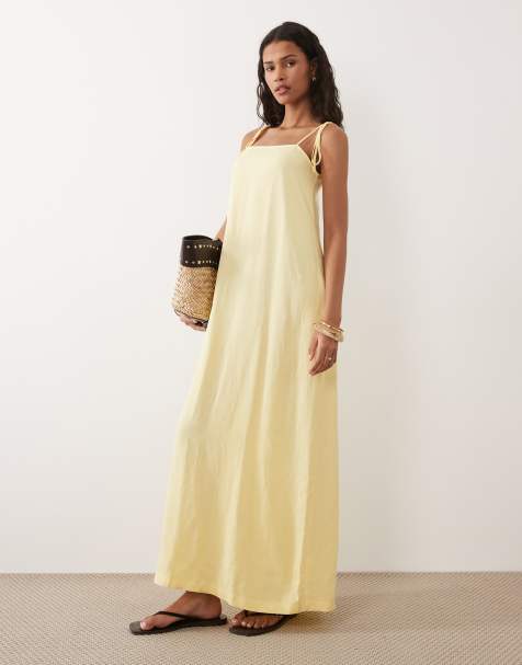 ASOS DESIGN - Vestito a trapezio in misto lino color latticello - view 1