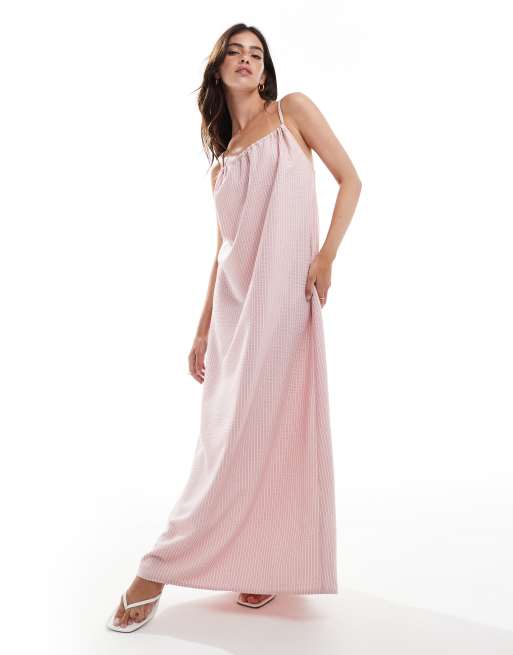 ASOS DESIGN - Vestito a trapezio lungo a righe con allacciatura sul retro