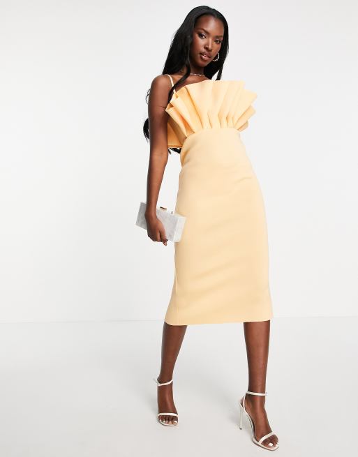 ASOS DESIGN Vestito a tubino con dettaglio effetto ventaglio giallo limone pastello ASOS