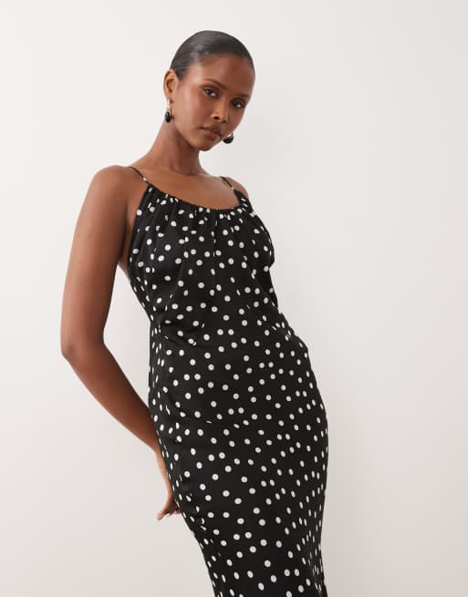 ASOS DESIGN - Vestito al polpaccio con scollo rotondo e taglio sbieco a pois monocromatici, 4 di 4