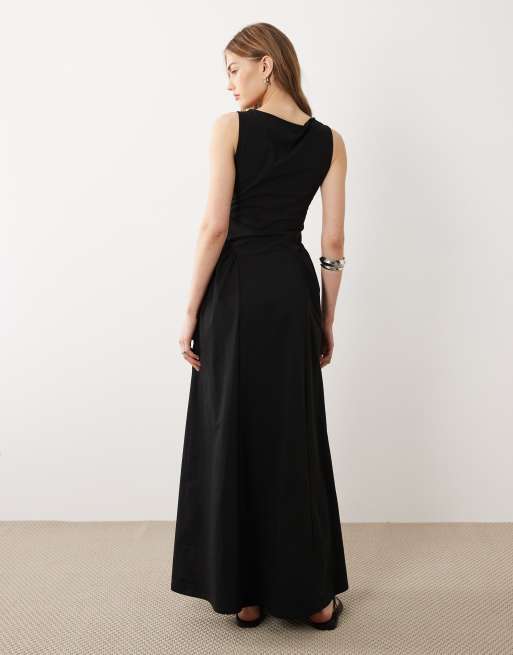 ASOS DESIGN - Vestito al polpaccio in jersey nero con scollo a barchetta, 4 di 4