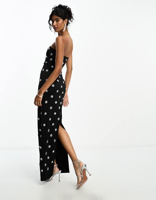 ASOS DESIGN - Vestito al polpaccio nero a fascia con decorazioni, 2 di 4