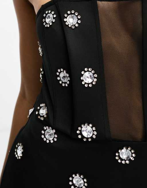 ASOS DESIGN - Vestito al polpaccio nero a fascia con decorazioni, 3 di 4