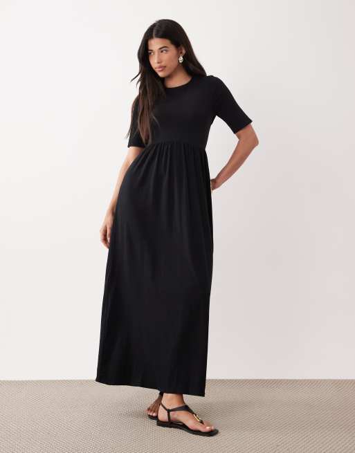 ASOS DESIGN - Vestito al polpaccio nero a maniche corte allacciato sul retro, 2 di 4