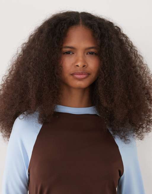 ASOS DESIGN - Vestito arricciato marrone e blu con maniche raglan corte, 3 di 4