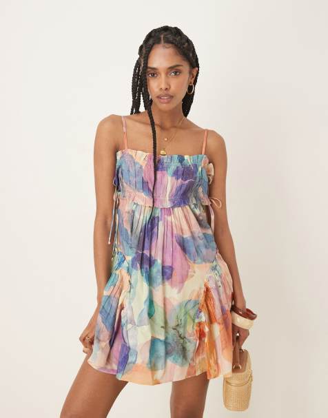 ASOS DESIGN - Vestito babydoll corto con stampa sfocata a fiori e fondo con volant - view 1