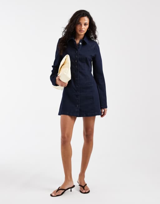 ASOS DESIGN - Vestito blazer in denim grezzo color inchiostro con spalline imbottite, 2 di 4