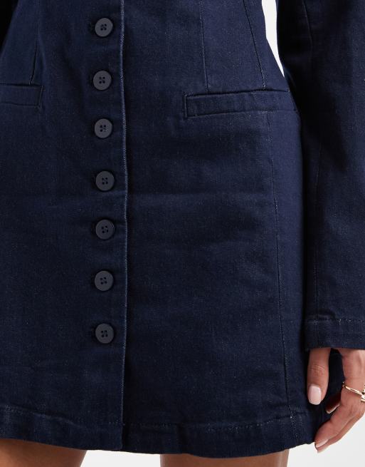 ASOS DESIGN - Vestito blazer in denim grezzo color inchiostro con spalline imbottite, 3 di 4