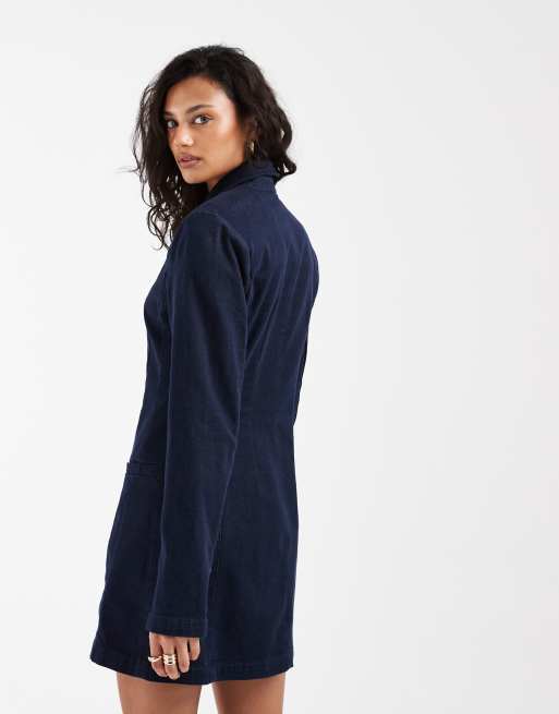 ASOS DESIGN - Vestito blazer in denim grezzo color inchiostro con spalline imbottite, 4 di 4