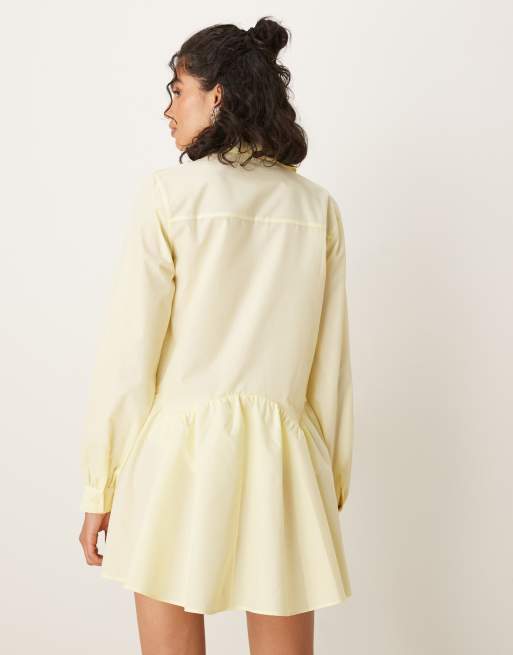 ASOS DESIGN - Vestito camicia a maniche lunghe con fondo a peplo giallo limone, 4 di 4