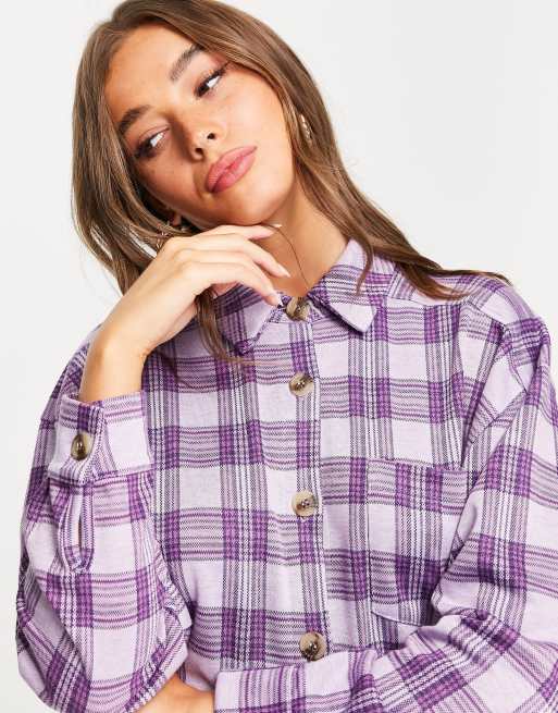 ASOS DESIGN Vestito camicia a maniche lunghe viola a quadri ASOS