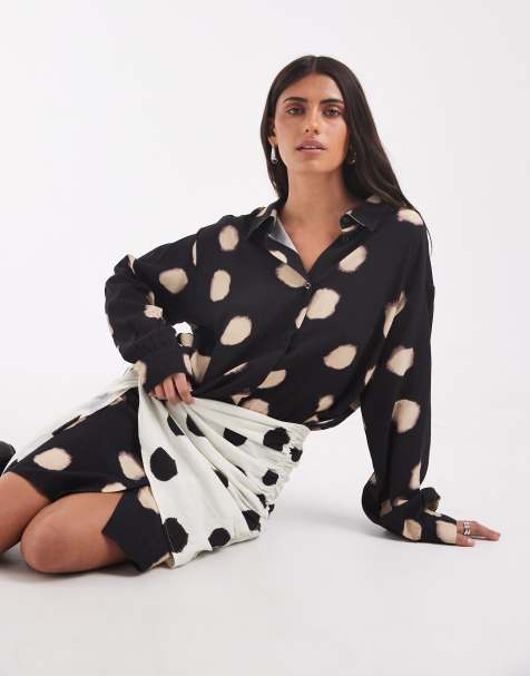 ASOS DESIGN vestito camicia a pois con sciarpa a contrasto - view 1