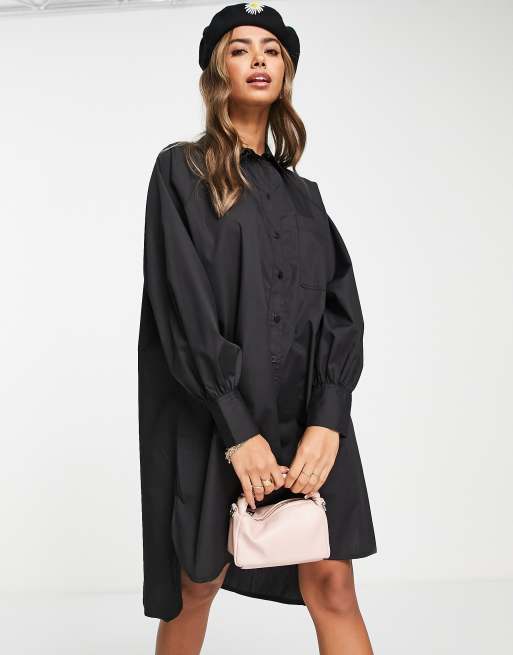 ASOS DESIGN - Vestito camicia boyfriend corto oversize nero, 4 di 4