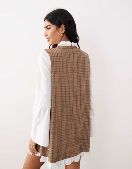 ASOS DESIGN - Vestito camicia corto a quadri con volant sul fondo a contrasto, 4 di 4