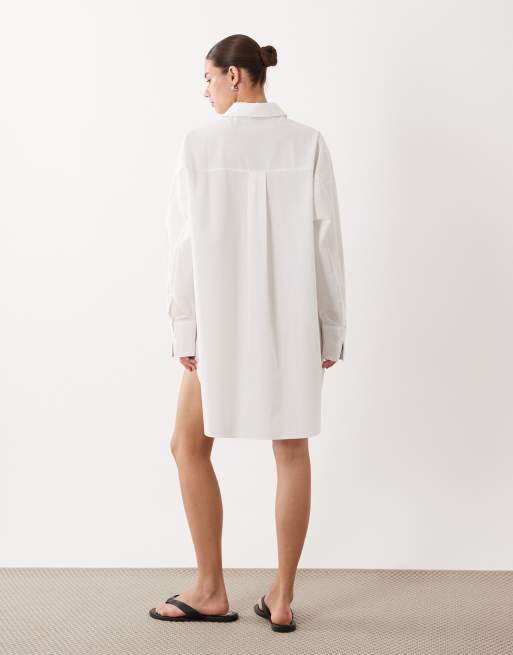 ASOS DESIGN - Vestito camicia corto bianco con polsini ampi, 3 di 4