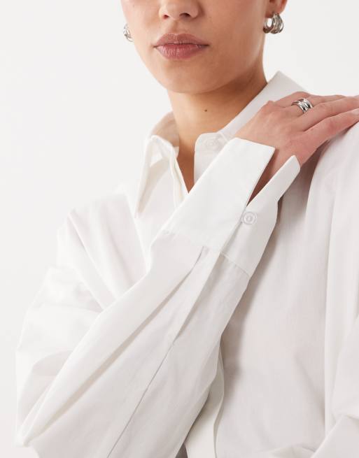 ASOS DESIGN - Vestito camicia corto bianco con polsini ampi, 4 di 4