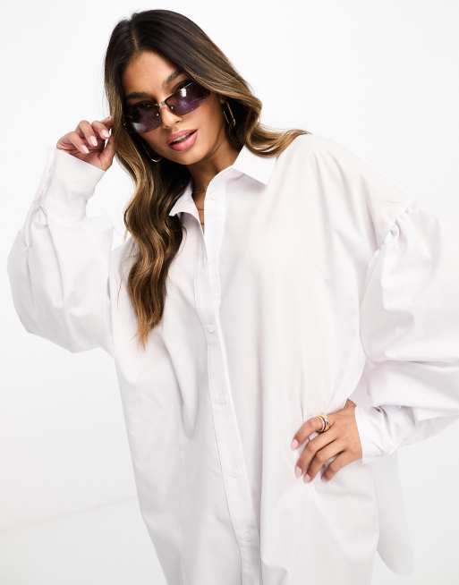 ASOS DESIGN - Vestito camicia corto boyfriend bianco con maniche a campana , 4 di 4